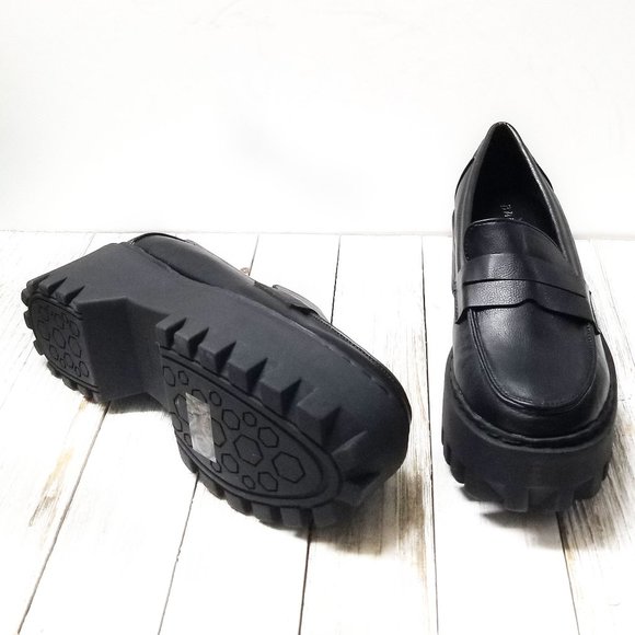 New Black Platform Slip On Chunky Penny Loafers - Picture 4 of 4